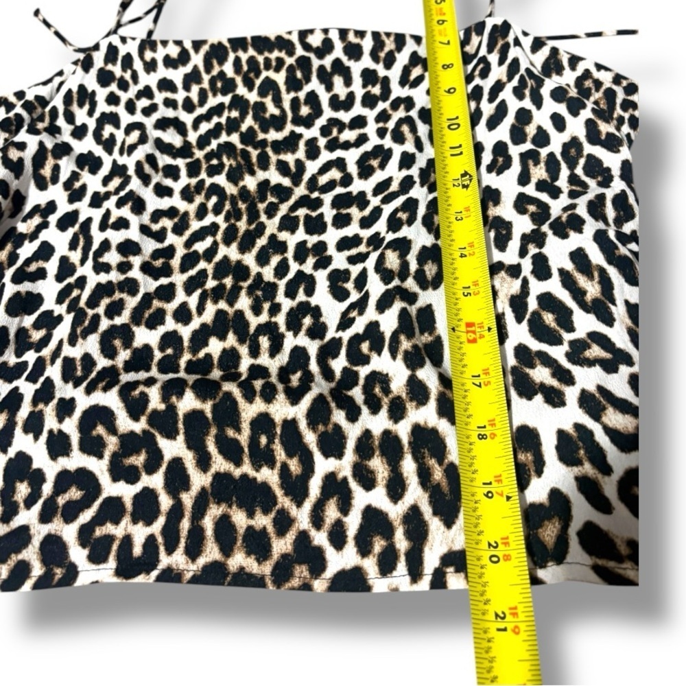 H&M NWT Tie Strap Rouched Back Light Beige/Leopard Print Draped Camisole Top - Picture 8 of 15